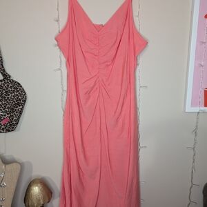 Coral Sleeveless Ruched Dress